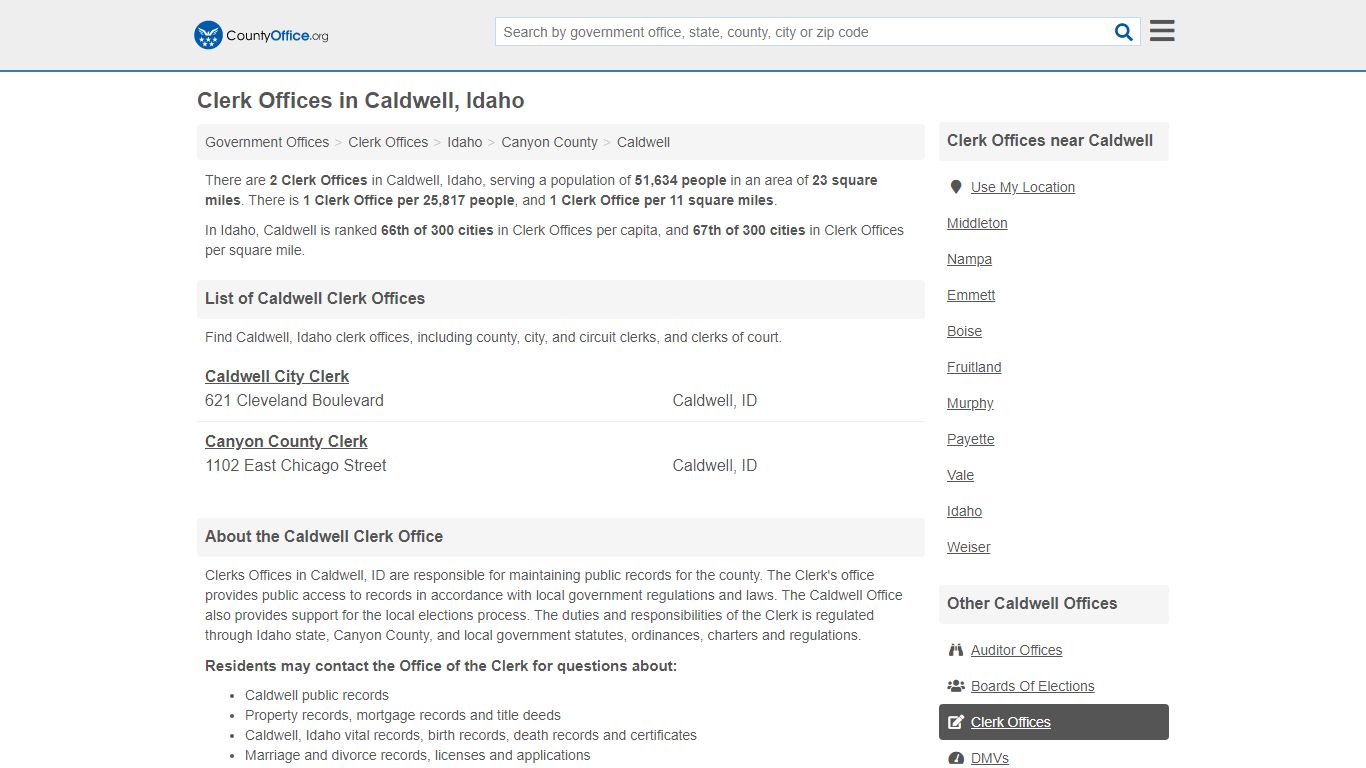 Clerk Offices - Caldwell, ID (County & Court Records)